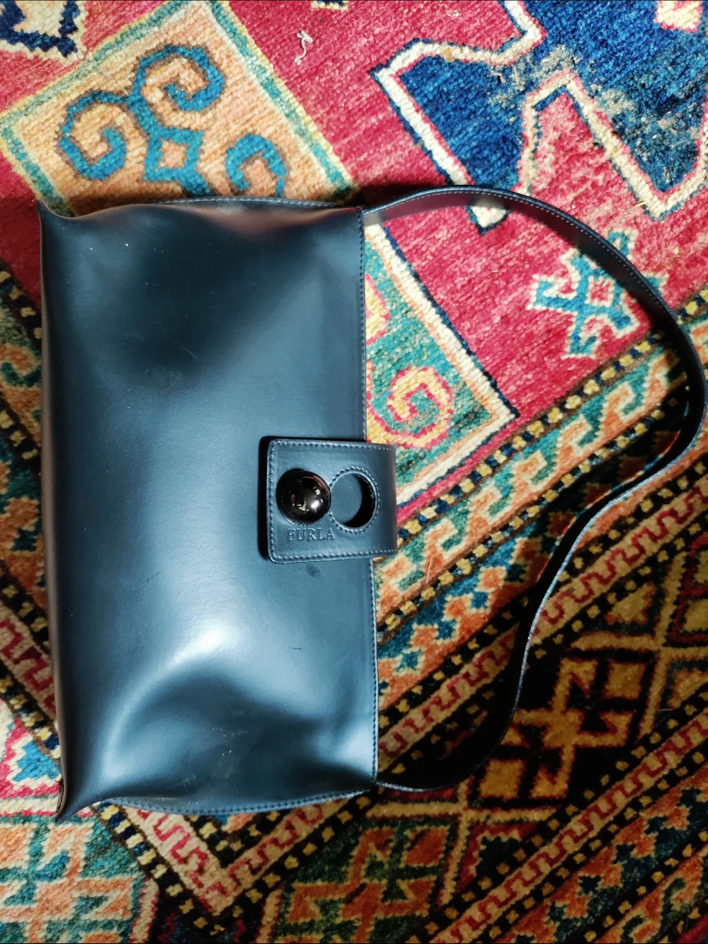 Furla Black  Shoulder Bag with Sculpted Black Closure